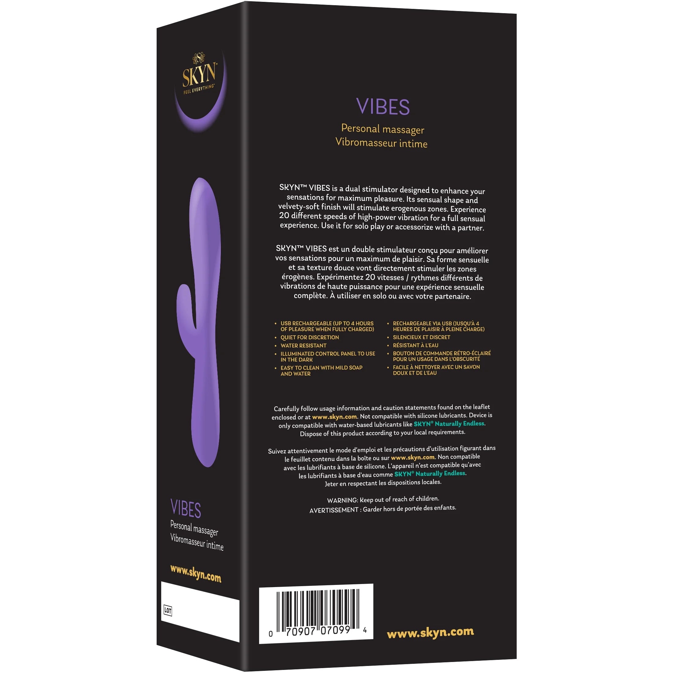 Vibes Personal Massage Wand Vibrator, 20 Speeds, Purple, 1 Count